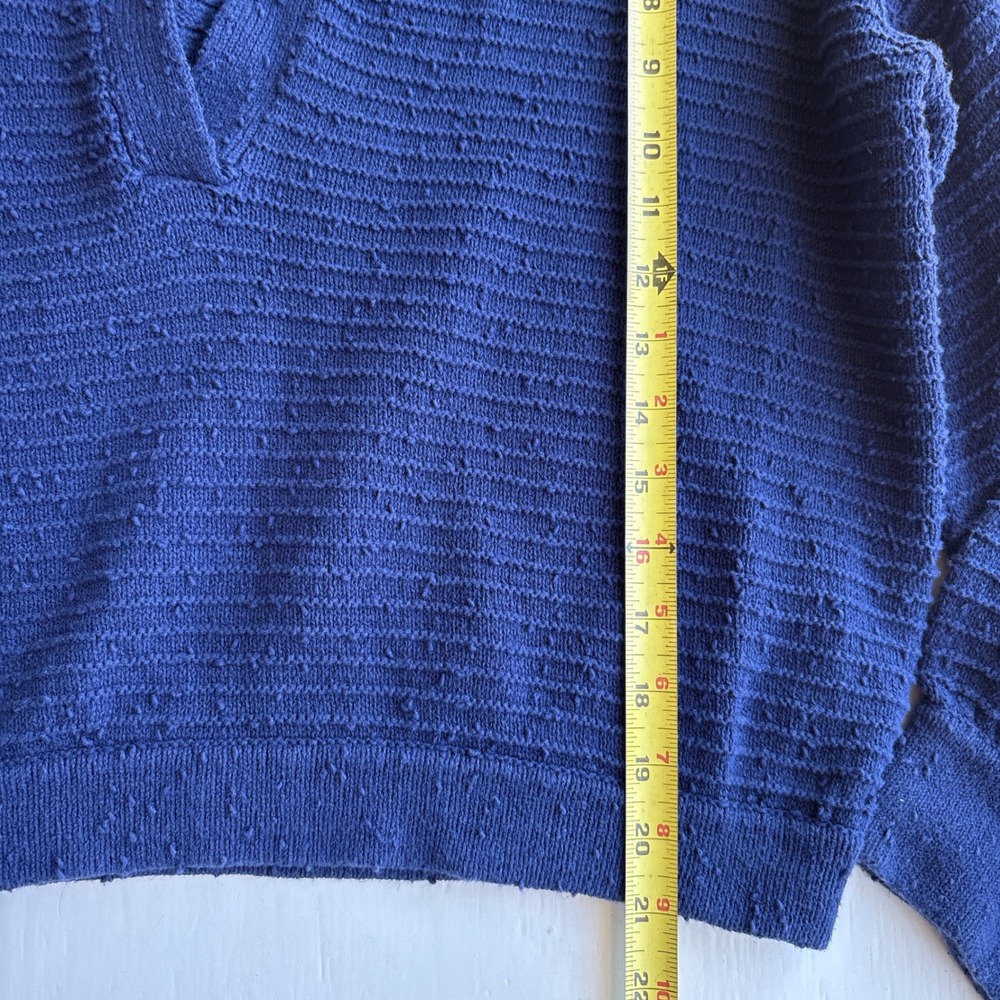 Free People Beach Womens L Sweater Knit Blue V-Neck Polo Collar Textured Boho - Picture 8 of 8